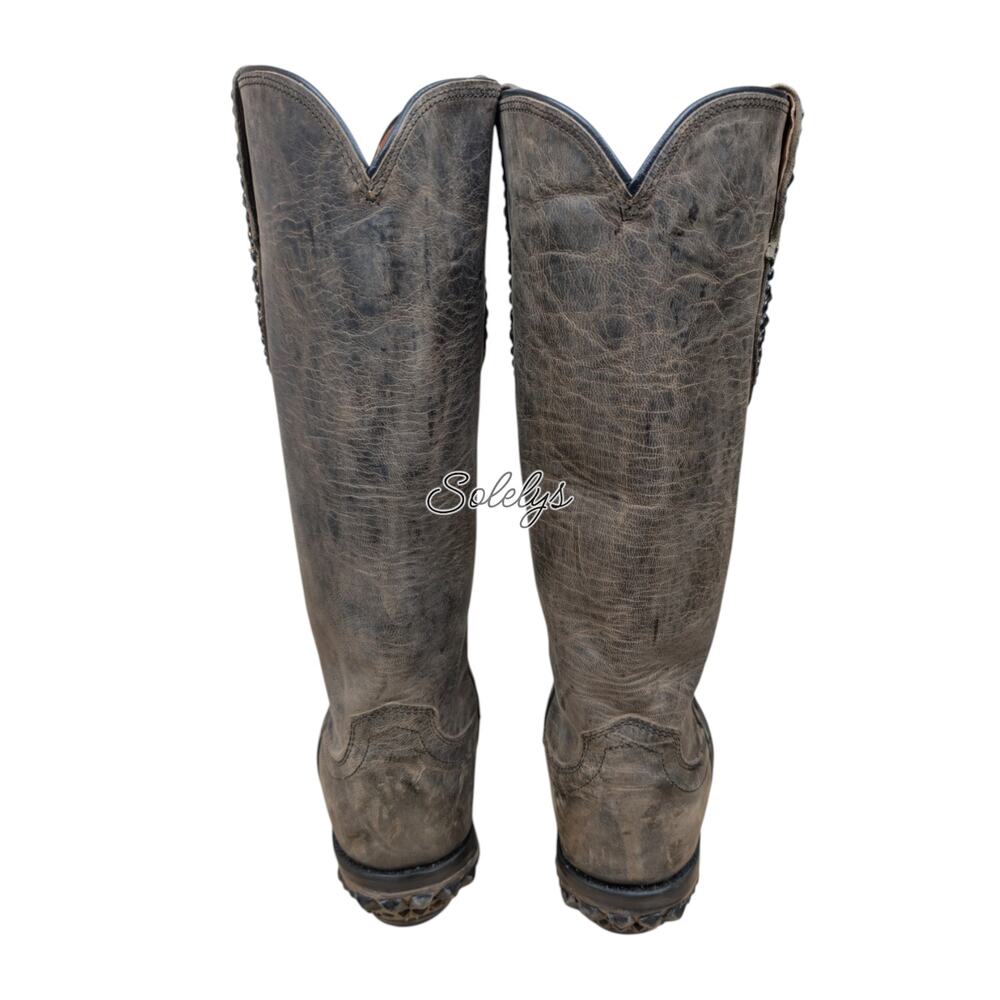 Lucchese RARE Mad Dog Wingtip Studded Grey Distressed Western Cowgirl Boots 7.5B - Picture 3 of 11